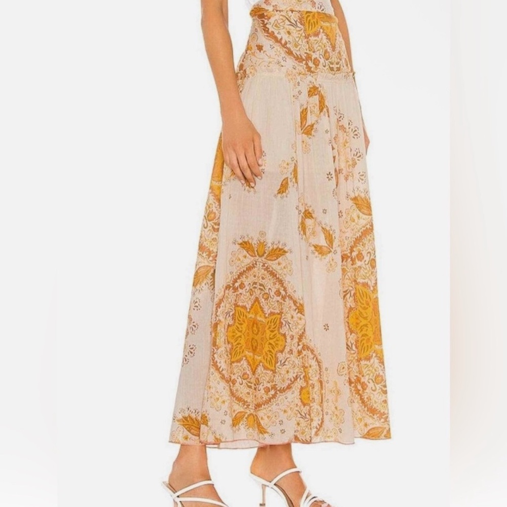Free People Farrah Drop Waist Maxi Skirt Printed Tiered Ivory Combo Size 6 - Picture 14 of 16